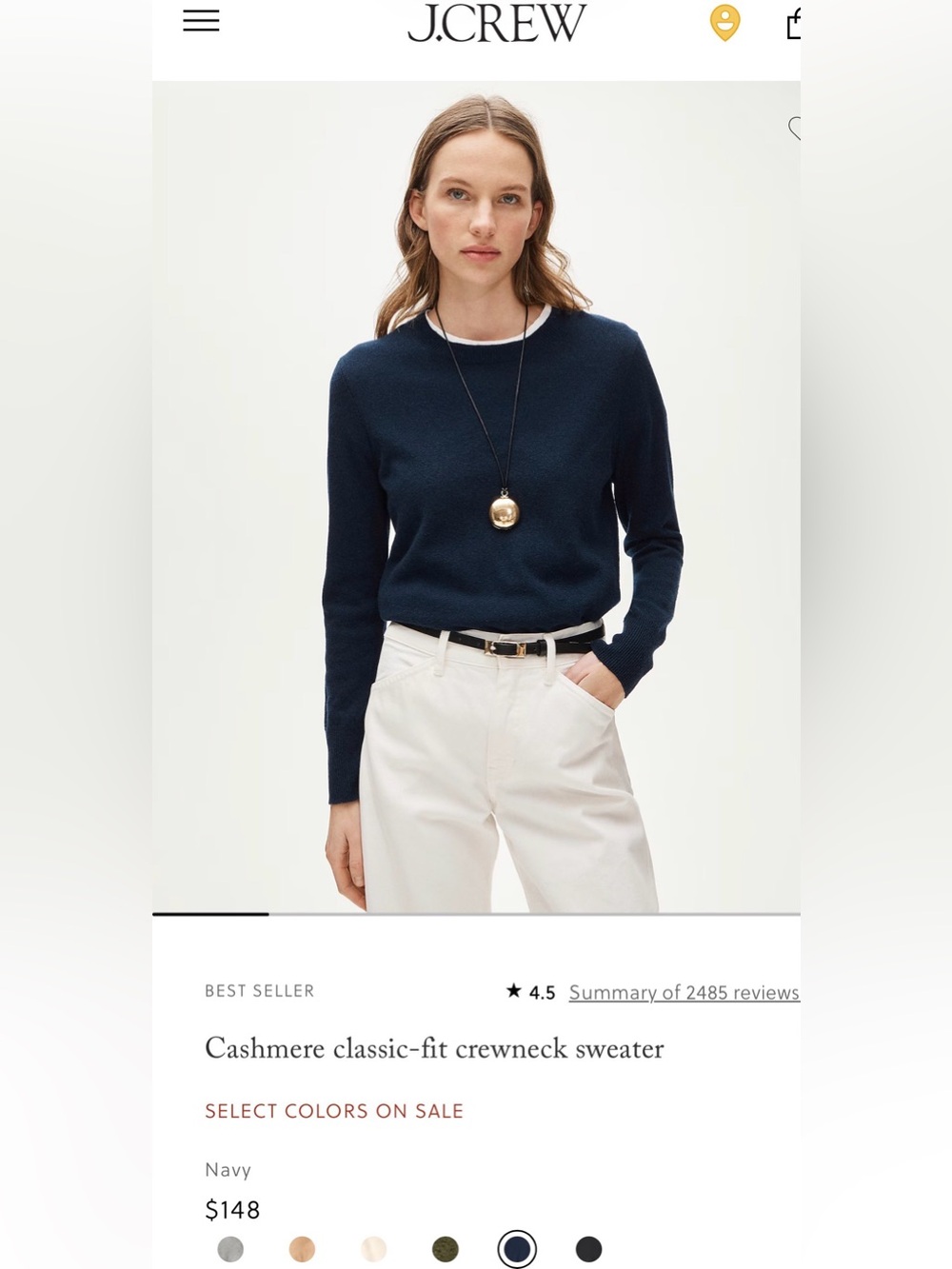 J. Crew Navy Cashmere Classic Fit Crewneck Sweater - S NWT